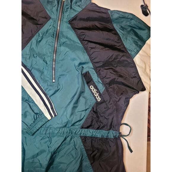 Vintage Adidas Windbreaker Track Jacket 1/2 Zip Nylon Retro Y2K Drawstring Waist - Picture 5 of 16